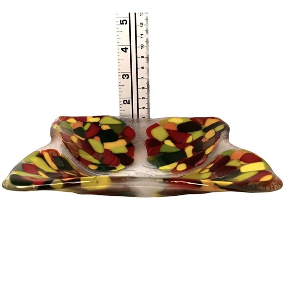 Fused Glass Trinket Dish Catchall Tray Square Red Orange Yellow Green MCM Style - Picture 11 of 12
